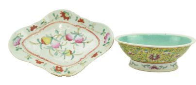TWO QING/REPUBLIC PERIOD FAMILLE ROSE DISHES 清末民初国粉彩贡碟一组