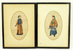 PAIR OF LATE QING DYNASTY RICE PAPER PAINTINGS 清末通草纸画