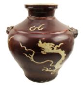 COPPER RED GLAZED RESERVE DECORATION INCISED DRAGON JAR 祭红釉留白雕刻龙纹罐