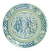 QING/REPUBLIC BLUE AND WHITE 'DRAGON' CHARGER 清/民国 青花龙纹盘