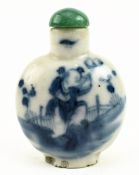 QING DYNASTY BLUE AND WHITE FIGURINE SNUFF BOTTLE 清 青花人物鼻烟壶