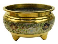 20TH CENTURY JAPANESE BRONZE & CLOISONNE TRIPOD CENSER