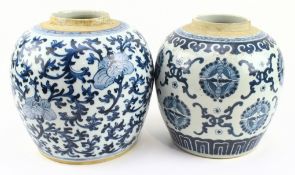 TWO LARGE QING BLUE AND WHITE GINGER JARS 清 青花罐两个