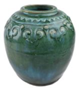 QING DYNASTY GREEN GLAZED EARTHENWARE JAR 清 绿釉陶如意纹罐