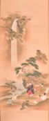 20TH CENTURY JAPANESE HANGING SCROLL - WATERFALL 日本 人物故事墨彩画