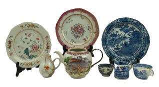 EIGHT QING DYNASTY PORCELAIN PIECES 清 青花粉彩杯碟一组
