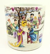 20TH CENTURY ENAMELLED BRUSHPOT BY WANG DAFAN - 二十世紀 王大凡款 粉彩人物笔筒