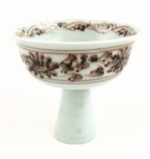 QING UNDERGLAZE RED STEM CUP 釉里红凤纹高脚杯