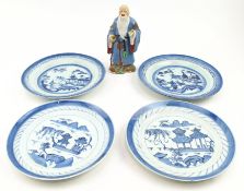 TWO PAIRS OF QING DYNASTY BLUE AND WHITE LANDSCAPE CHARGER PLATES Q