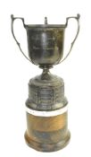 20TH CENTURY GEORGE V HALLMARKED SILVER TROPHY CUP ON PLINTH