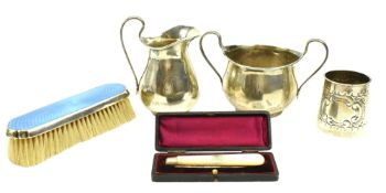 GEORGE V HALLMARKED SILVER SUGAR & CREAMER SET & OTHERS