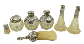 COLLECTION OF SILVER HALLMARKED & GLASS DRESSING TABLE SCENT BOTTLES