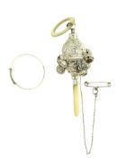 EDWARD VII SILVER & MOTHER OF PEARL BABY RATTLE / CHRISTENING SET