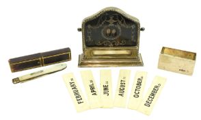 AN EDWARD VII SILVER AND PIQUE PERPETUAL CALENDAR & SILVER KNIFE