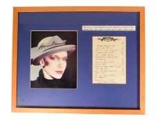 MUSIC - ANNIE LENNOX (EURYTHMICS) - HANDWRITTEN 'SWEET DREAMS' LYRICS