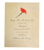 AMERICAN PRESIDENTS - 1905 BANQUET MENU FROM THE MCKINLEY CLUB