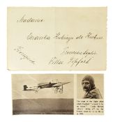 AVIATION - LOUIS BLERIOT - RARE AUTOGRAPHED NOTE