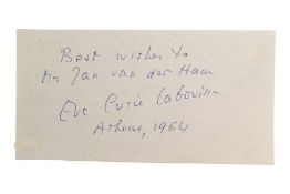 WRITER / NOBEL PRIZE INTEREST - EVE CURIE - AUTOGRAPH ON CARD