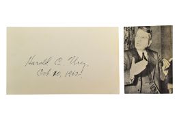 NOBEL PRIZE WINNERS - HAROLD CLAYTON UREY - AUTOGRAPH