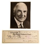 PRESIDENTS - WARREN G HARDING - AUTOGRAPH ON A CHEQUE