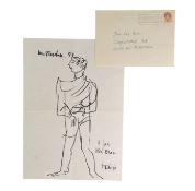 PLAYWRIGHT - DARIO FO (D.2016) - LARGE SKETCH WITH AUTOGRAPH