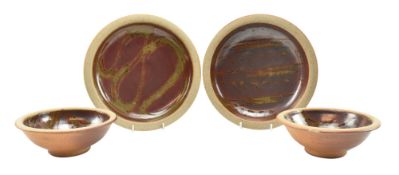 ATTR. JOHN LEACH FOR MUCHELNEY POTTERY - SET OF FOUR STUDIO POTTERY BOWLS & DISHES