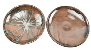 GRAHAM MANT (1943-2024) - TWO STUDIO POTTERY RAKU GLAZED CENTREPIECE BOWLS