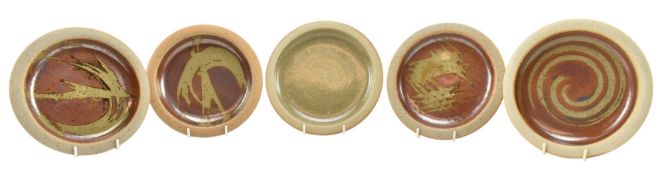 ATTR. JOHN LEACH FOR MUCHELNEY POTTERY - SET OF FIVE STUDIO POTTERY PLATES