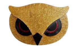 LEA STEIN CELLULOID OWL BROOCH