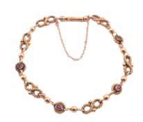 19TH CENTURY GOLD & RUBY LOVER'S KNOT BRACELET