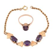 EGYPTIAN GOLD & SYNTHETIC SAPPHIRE BRACELET & RING