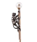 19TH CENTURY DIAMOND & RUBY SET MONKEY STICKPIN