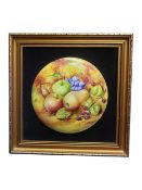 J MOTTRAM - EARLY 20TH CENTURY STILL LIFE PAINTED PORCELAIN PLATE FRAMED