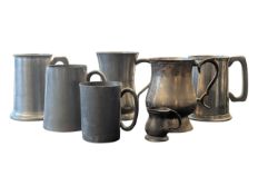 COLLECTION OF 18TH CENTURY & LATER PEWTER SILVER PLATE TANKARDS