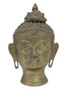 EARLY 20TH CENTURY CHINESE BRASS POLISHED BUDDHA HEAD