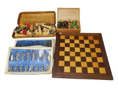 20TH CENTURY CHESS BOARD AND THREE CHESS SETS