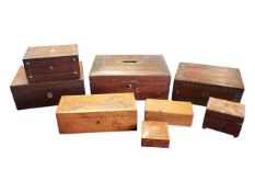 COLLECTION OF 19TH CENTURY AND LATER WOODEN LIDDED BOXES