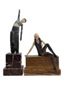 TWO EARLY 20TH CENTURY BRONZE ART DECO LADY DANCING FIGURES