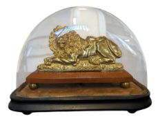 19TH CENTURY TAXIDERMY DOME & BRASS LION