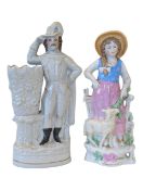 18TH CENTURY STAFFORDSHIRE FLAT BACK TOGETHER WITH A FEMALE SHEPHERD