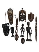 AFRICAN TRIBAL ART - COLLECTION OF HAND CARVED AFRICAN FIGURINES & MASKS