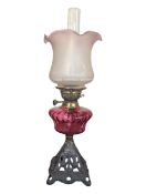 VICTORIAN 19TH CENTURY CRANBERRY GLASS OIL LAMP