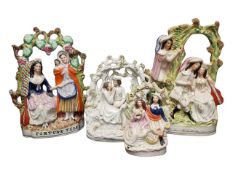FOUR 19TH CENTURY VICTORIAN STAFFORDSHIRE EARTHENWARE FLATBACK FIGURES
