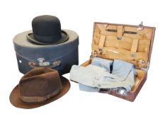 TWO 20TH CENTURY DUNN & CO GENTLEMAN'S HATS WITH A STATIONARY BRIEFCASE