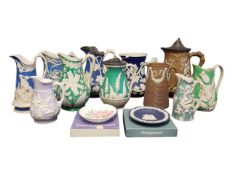 COLLECTION OF 19TH CENTURY VICTORIAN STONEWARE RELIEF MOULDED JUGS