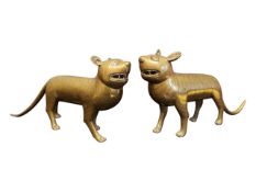 A PAIR OF 20TH CENTURY INDIAN BRASS TIGER FIGURES