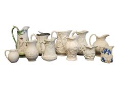 COLLECTION OF 19TH CENTURY PARIAN WARE STONEWARE WHITE JUGS / PITCHERS