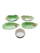 CARLTON WARE - FIVE EARLY 20TH CENTURY CABBAGE LEAF PLATES & BOWLS