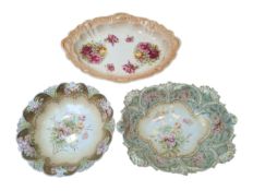 THREE 20TH CENTURY CONTINENTAL CERAMIC FLORAL SERVING PLATES / BOWLS