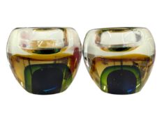 PAIR OF ITALIAN RETRO MID CENTURY SOMMERSO ASH TRAY / CANDLE HOLDERS
